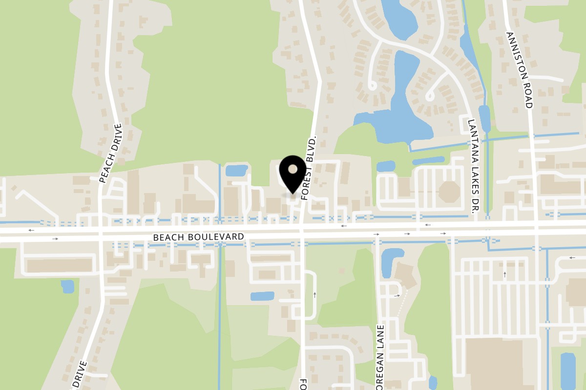 Map showing the location of All American Hot Dog & Sandwiches on 10365 Beach Blvd in Jacksonville
